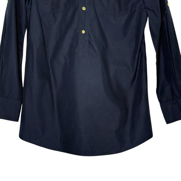 Tory Burch 6 Womens Navy Gold Button Popover Tunic Top Cotton Poplin Preppy - Picture 5 of 11